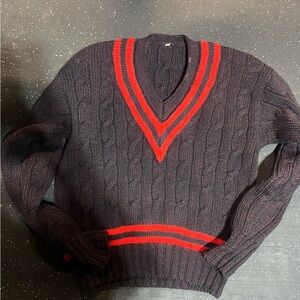 Black and Red V-Neck Sweater